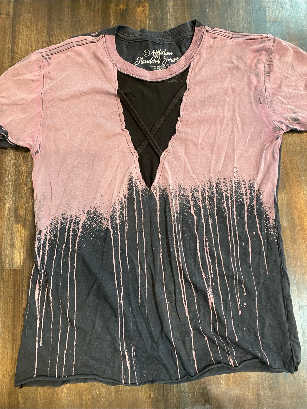 Affliction Standard Series Acid Wash Lace Up Cutout Long Sleeve Shirt Tee XS